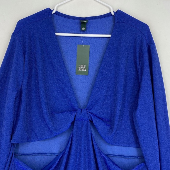 Wild Fable Juniors Size 2X Cut Out Bodycon Dress Long Sleeve Lapis Blue Lurex - Picture 3 of 8